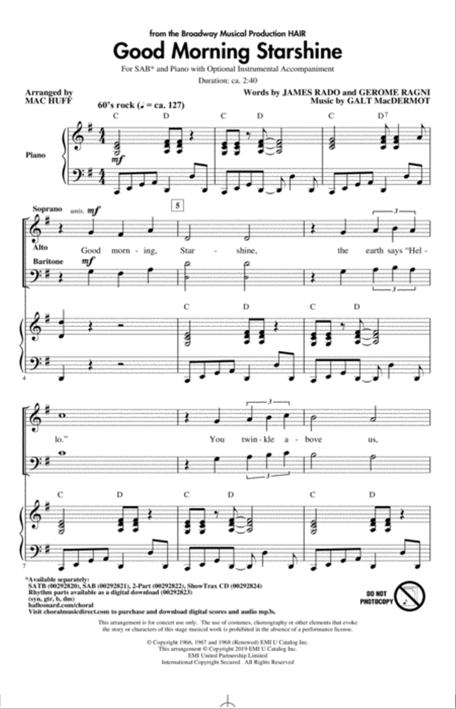 Good Morning Starshine (from Hair) (arr. Mac Huff) 3-Part scores gallery preview page 1