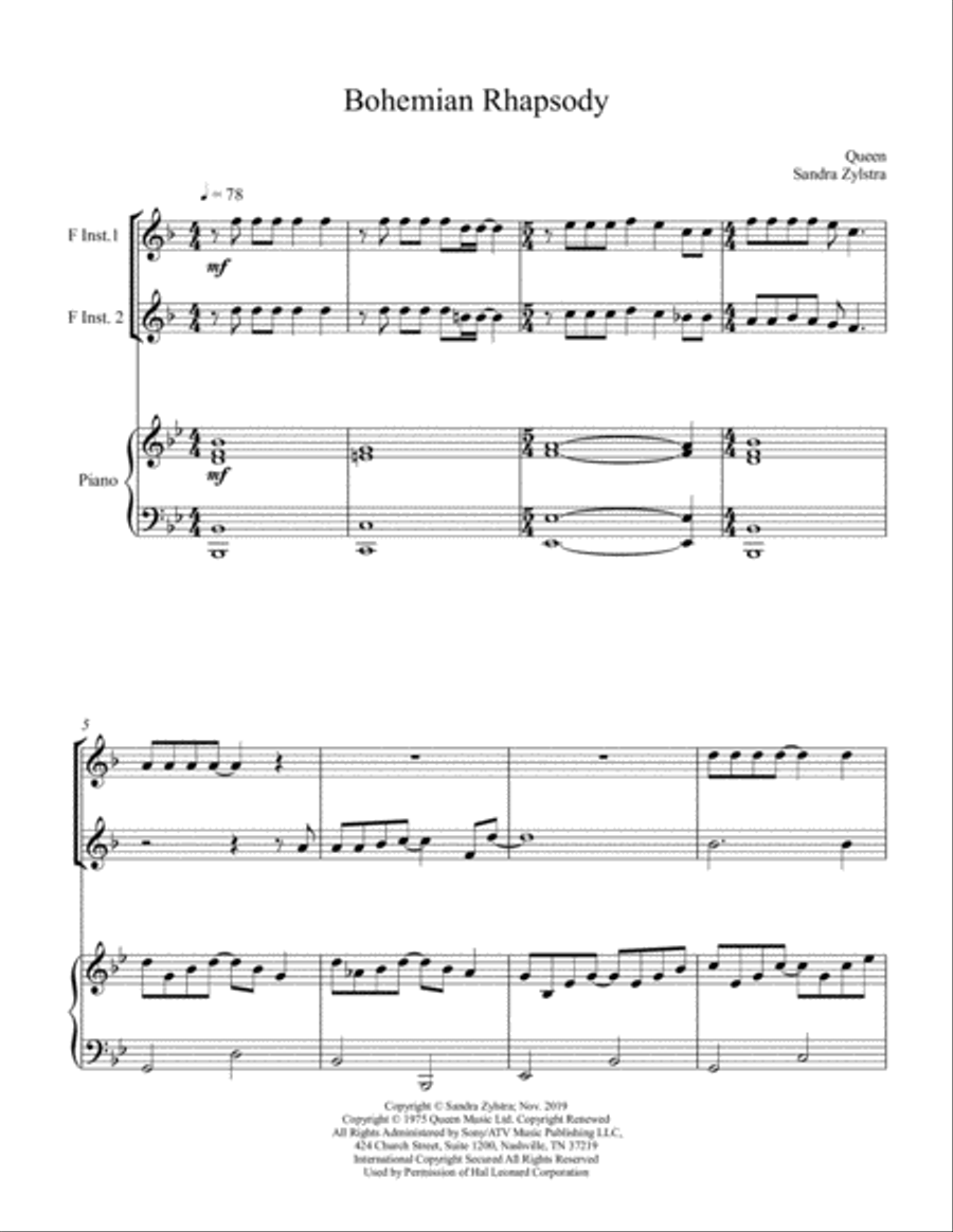 Bohemian Rhapsody Brass Duet scores gallery preview page 2