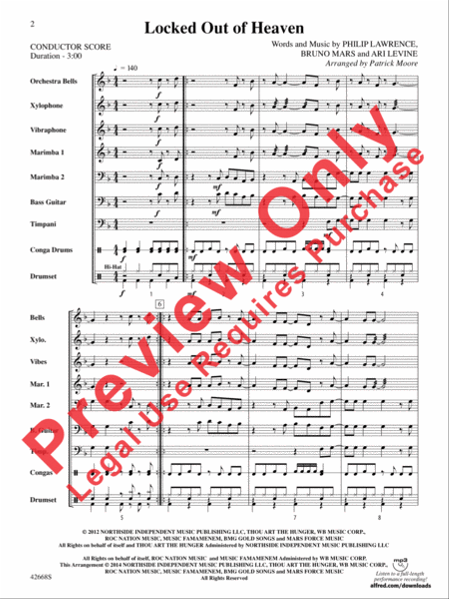 Locked Out of Heaven Percussion Ensemble scores gallery preview page 3