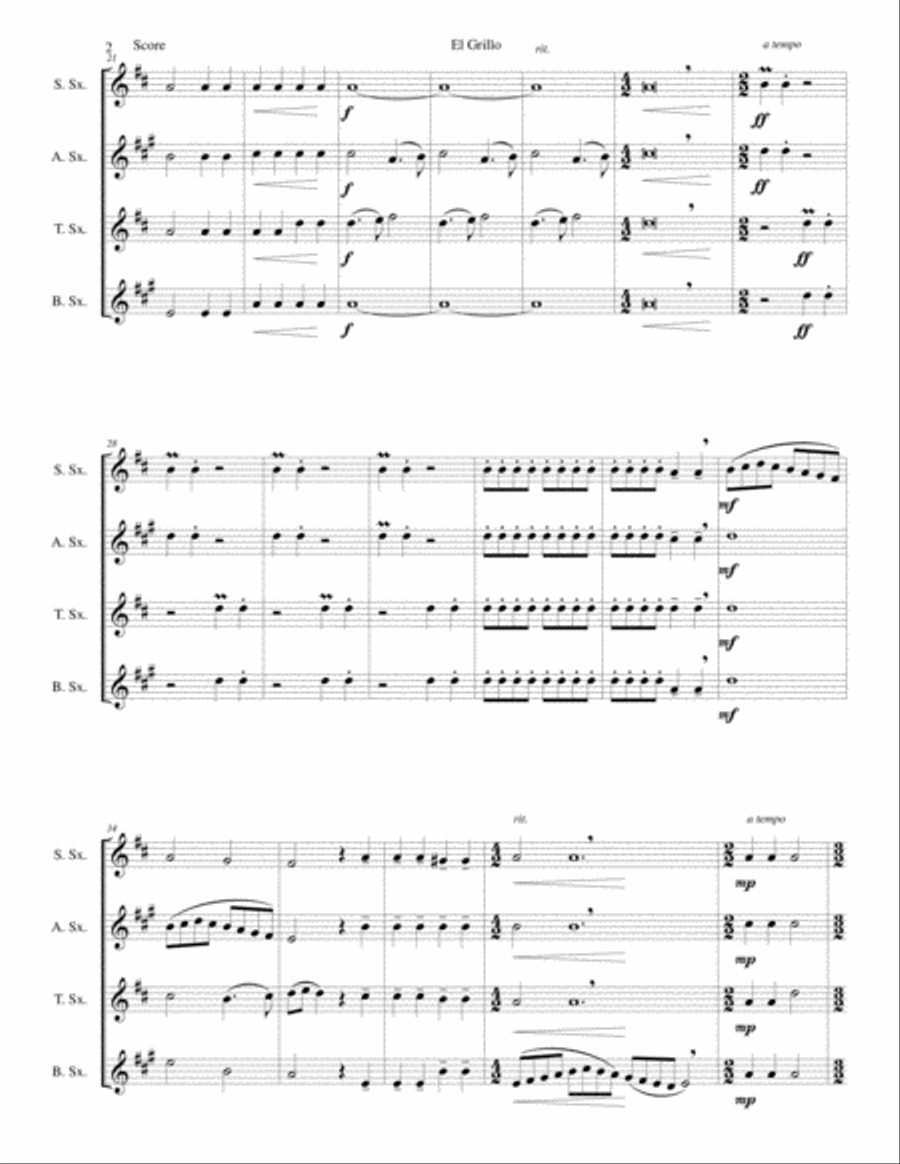 El Grillo (The cricket) - with decorations - for saxophone quartet Saxophone Quartet scores gallery preview page 2