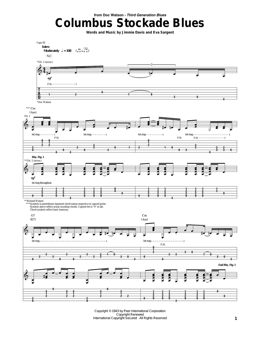 Columbus Stockade Blues Columbus Stockade Blues Acoustic Guitar scores gallery preview page 1