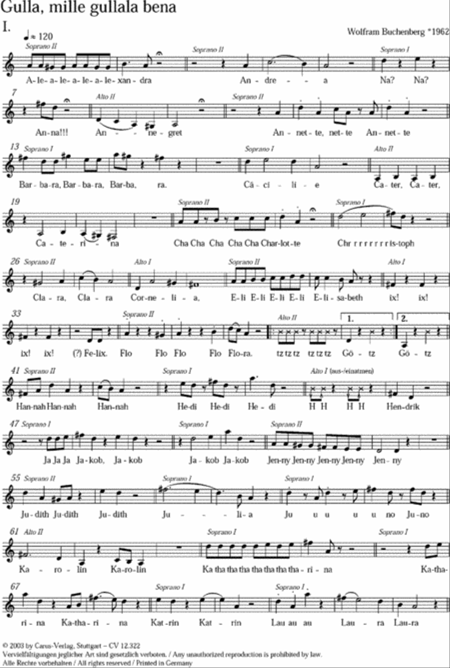Gulla, mille gullala bena 4-Part scores gallery preview page 1