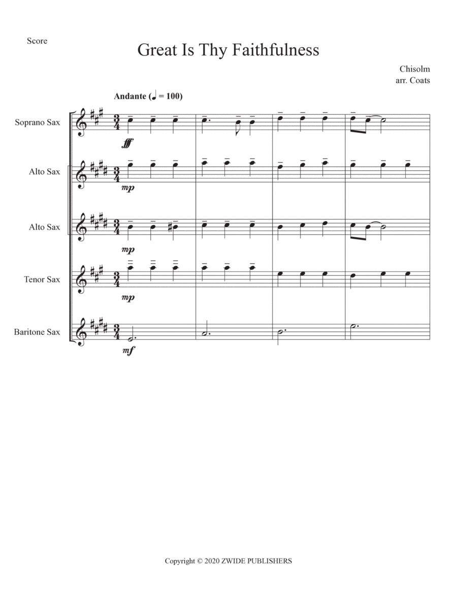 Great Is Thy Faithfulness Woodwind Quintet scores gallery preview page 1