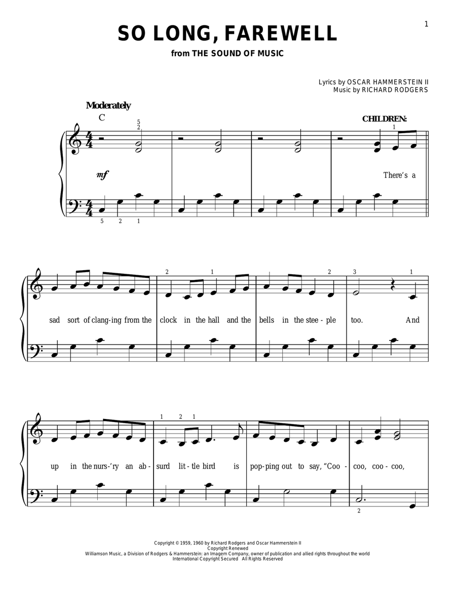 So Long, Farewell (from The Sound of Music) Easy Piano scores gallery preview page 1