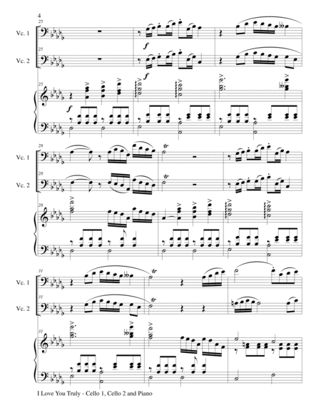 I LOVE YOU TRULY (Trio – Cello 1, Cello 2, and Piano with Score and Parts) image number null