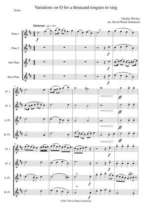Variations on O for a thousand tongues to sing for Flute Quartet (2 flutes, alto and bass flutes)