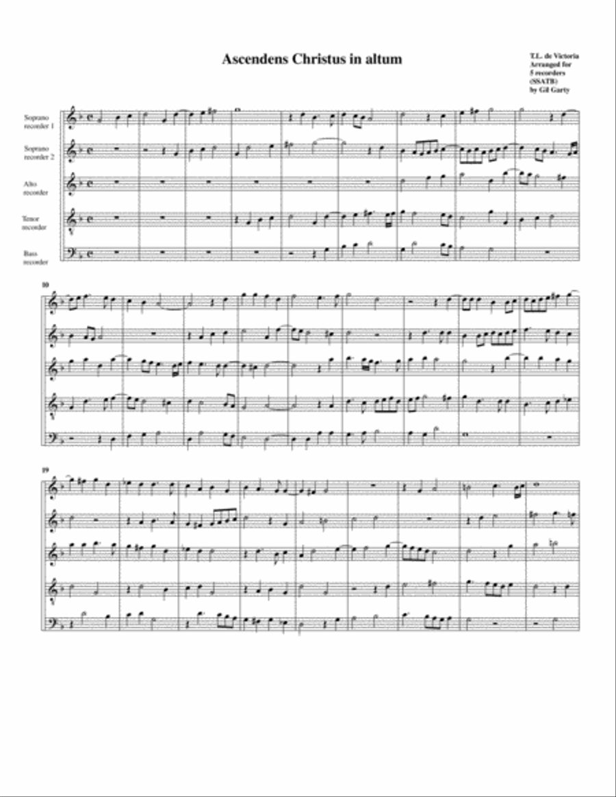 Ascendens Christus in altum (arrangement for 5 recorders) Recorder scores gallery preview page 1