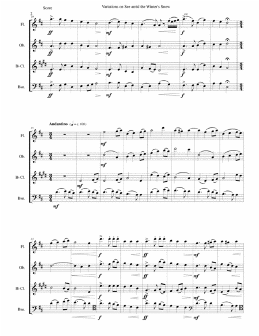 Variations on See amid the Winter's Snow for wind quartet Woodwind Quartet scores gallery preview page 2