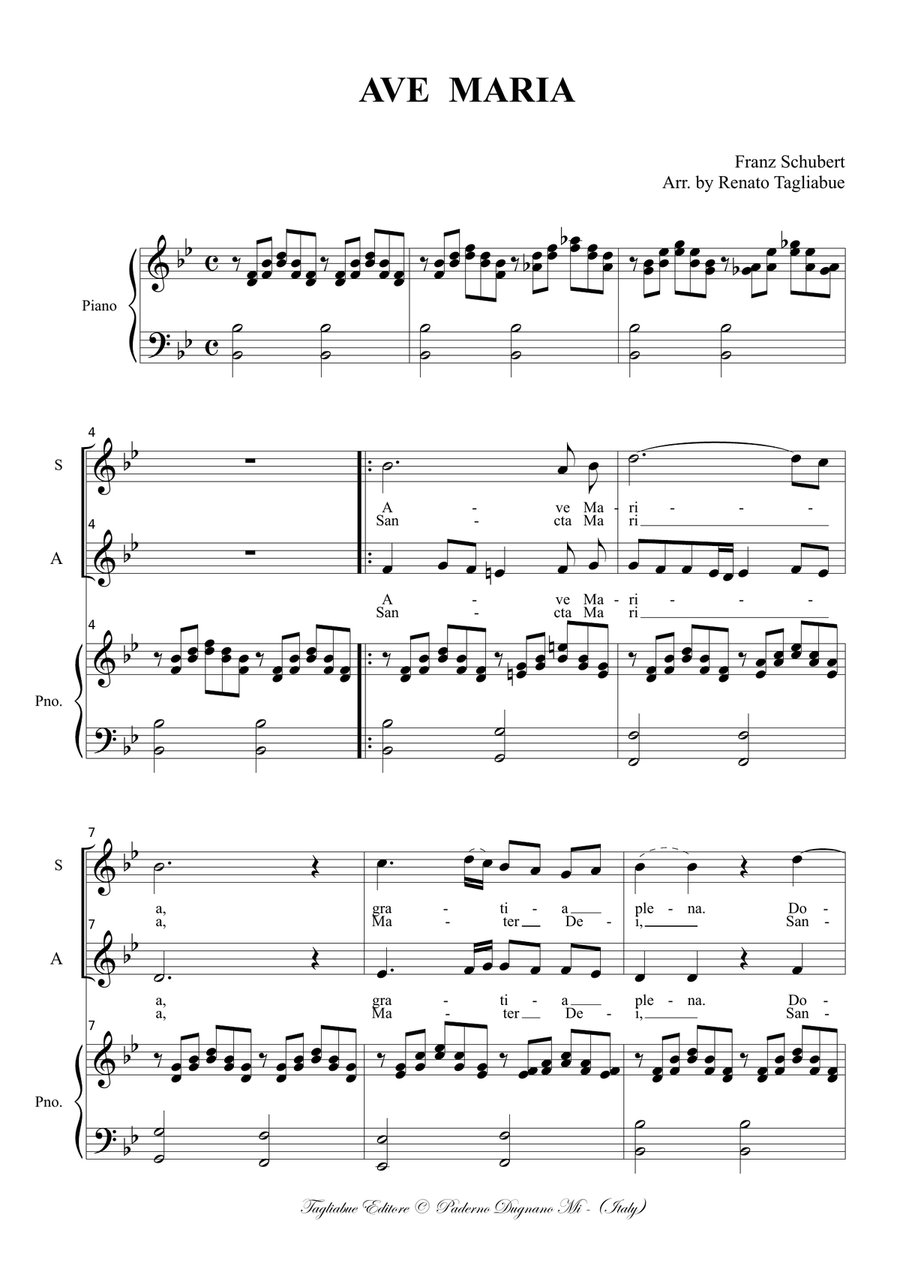 AVE MARIA - F. Schubert - For Soprano and Alto + Piano - Latin Lyrics SSA scores gallery preview page 2