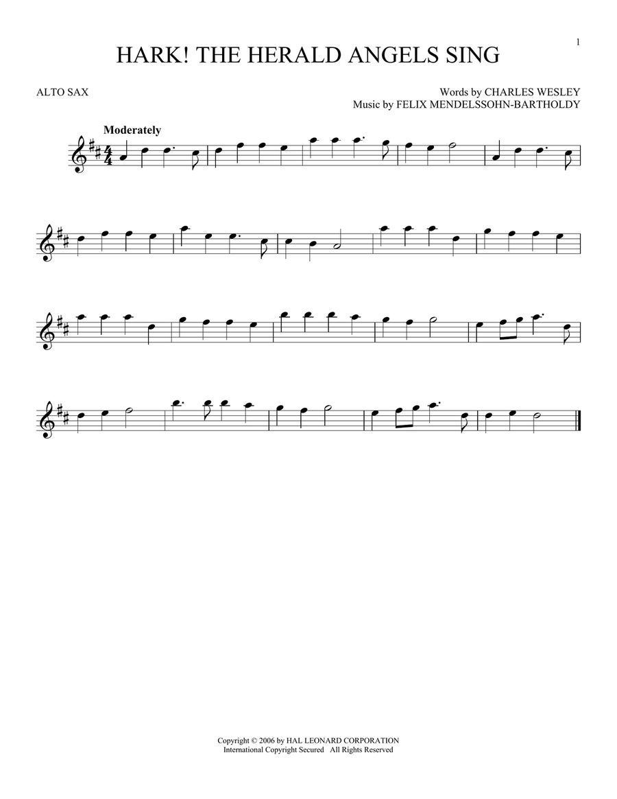 Hark! The Herald Angels Sing Alto Saxophone scores gallery preview page 1