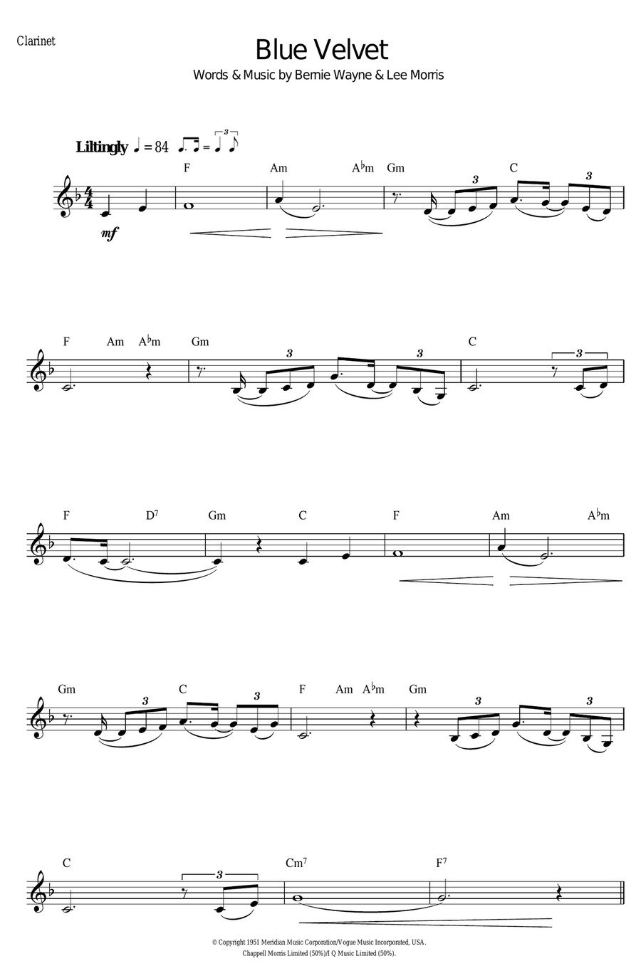 Blue Velvet Clarinet Solo scores gallery preview page 1