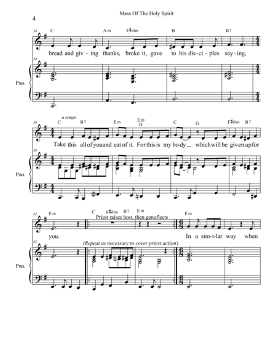 Mass of The Holy Spirit (including Eucharistic Prayer II) Piano/vocal Voice scores gallery preview page 4