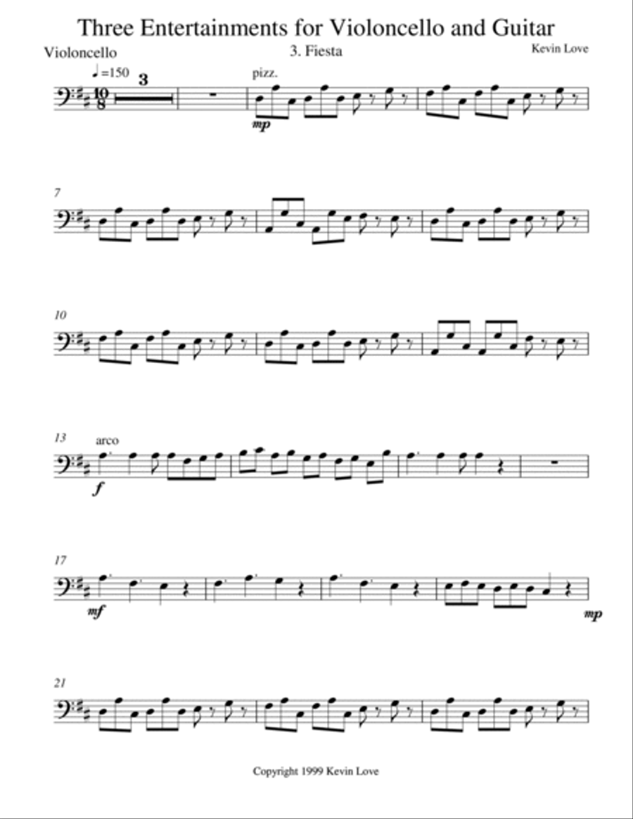 Three Entertainments for Violoncello and Guitar - Fiesta - Score and Parts String Duet scores gallery preview page 5