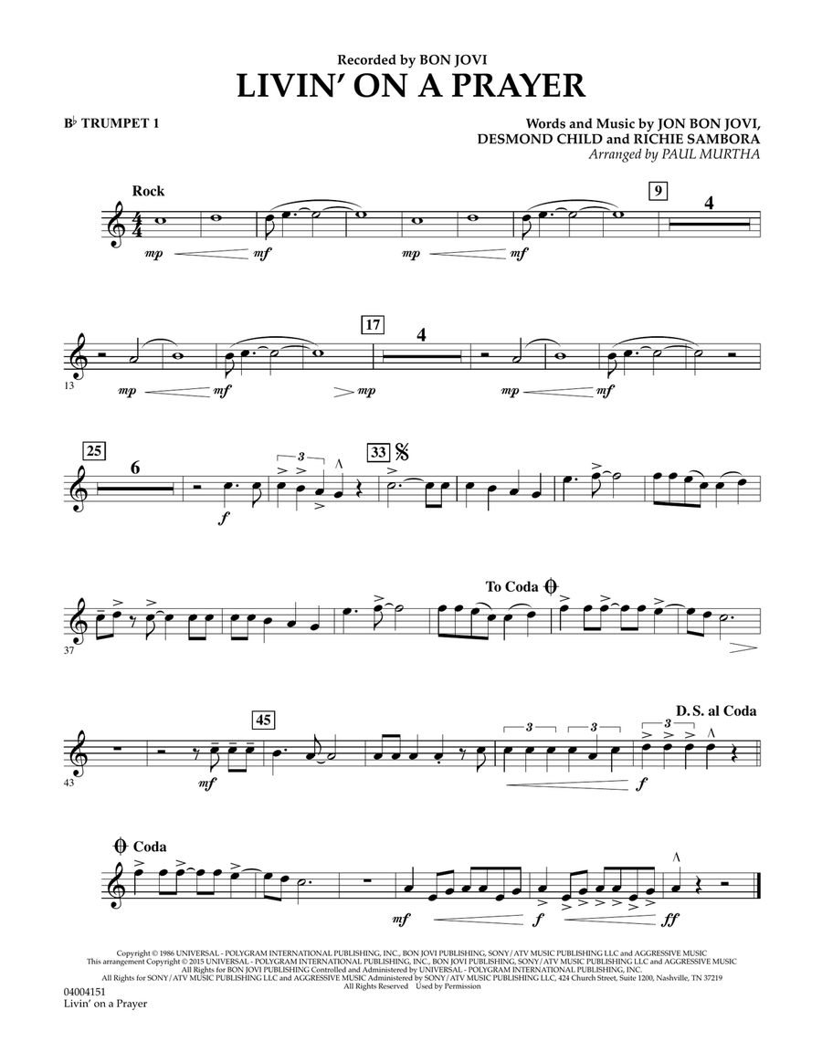 Livin' On A Prayer - Bb Trumpet 1 Concert Band scores gallery preview page 1