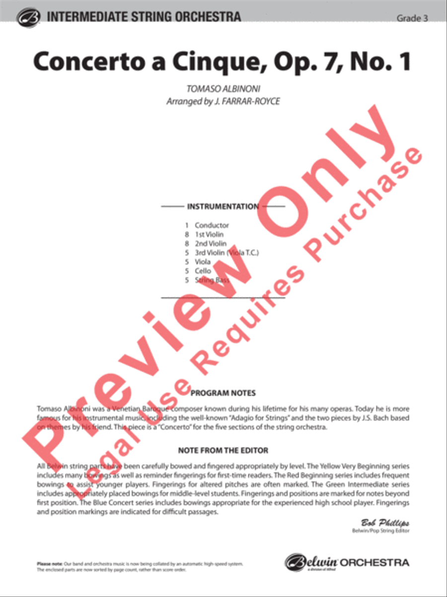 Concerto a Cinque, Opus 7, No. 1 String Orchestra scores gallery preview page 2