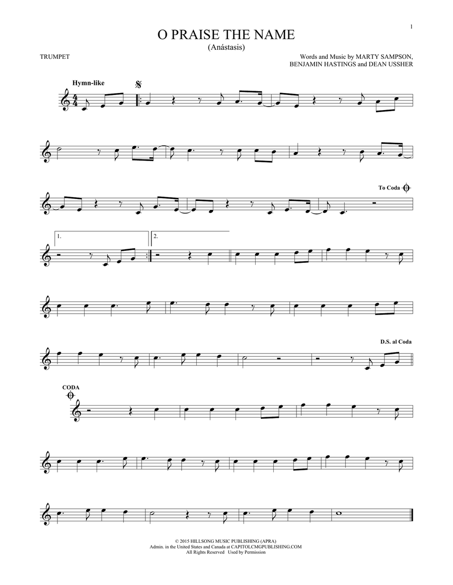 O Praise The Name (Anastasis) Trumpet Solo scores gallery preview page 1