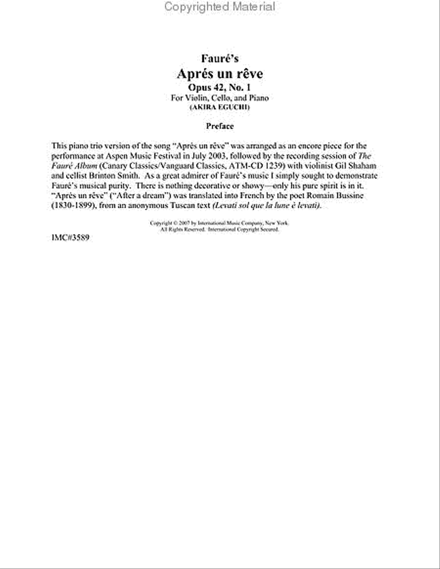 Apres Un Reve, Op. 7, No. 1 Piano Trio scores gallery preview page 3