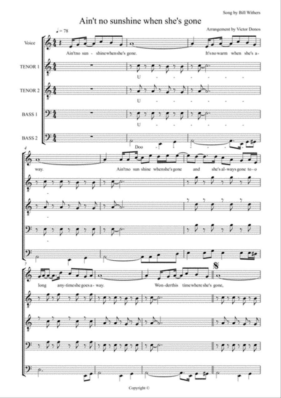 Ain't No Sunshine TTBB scores gallery preview page 1