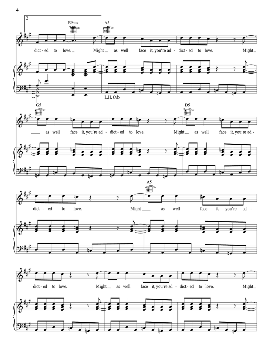 Addicted To Love Piano, Vocal, Guitar scores gallery preview page 4