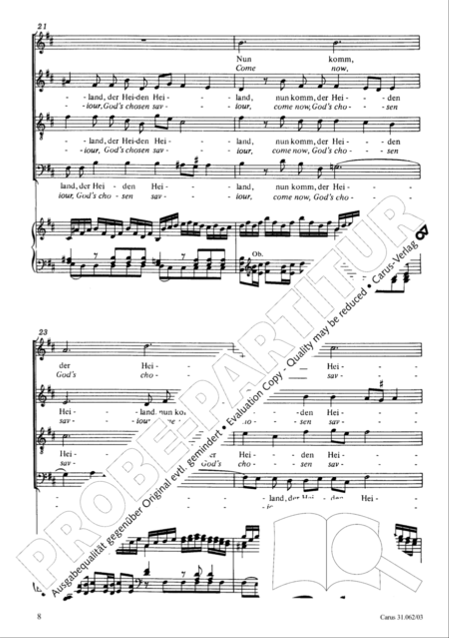Now come, the nation's Saviour (Nun komm, der Heiden Heiland) 4-Part scores gallery preview page 9