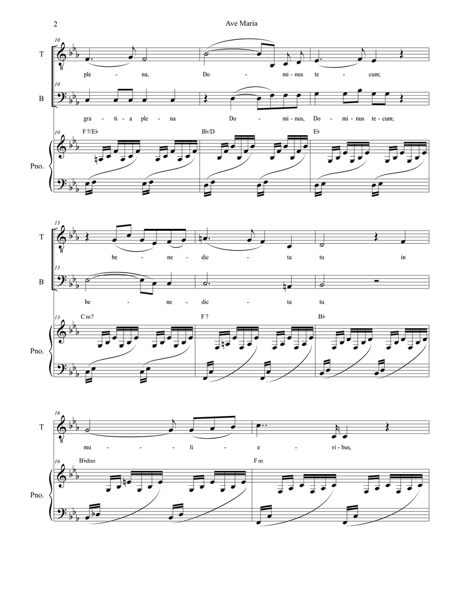 Ave Maria (Duet for Tenor and Bass Solo - Medium/Low Key) Tenor Voice scores gallery preview page 2