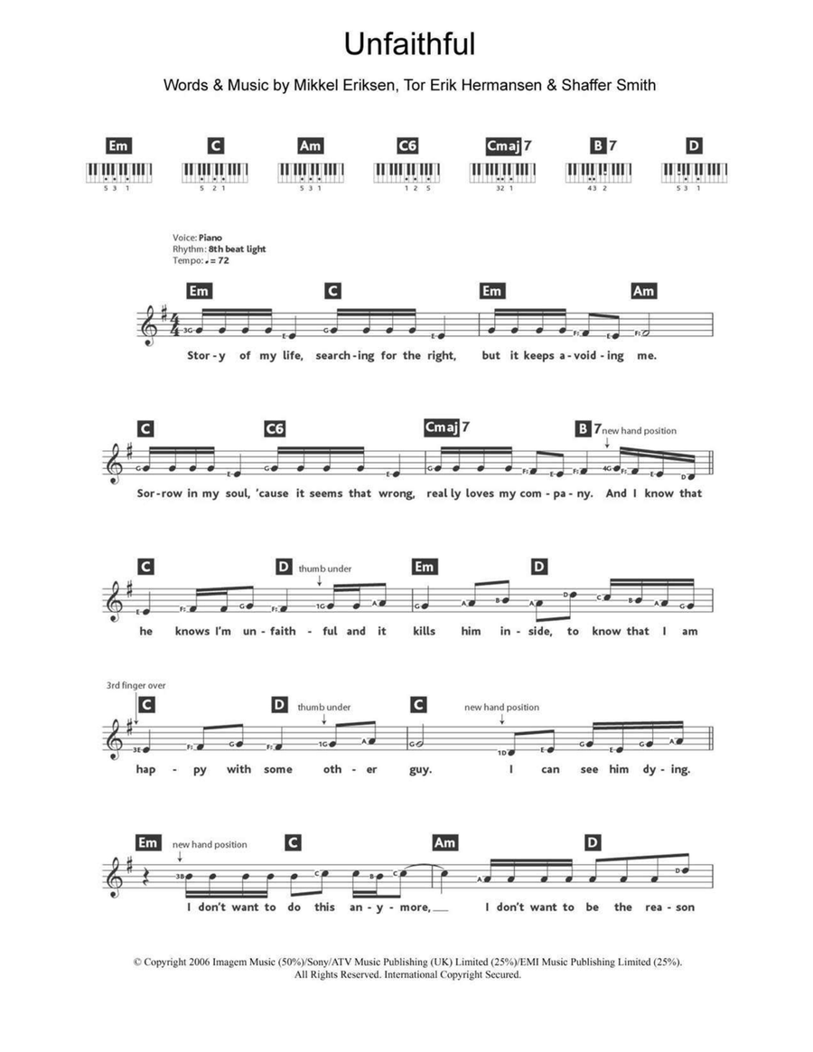 Unfaithful Piano scores gallery preview page 1