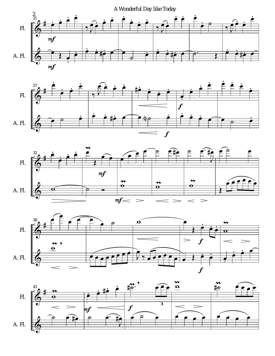 A Wonderful Day Like Today Flute Solo scores gallery preview page 2