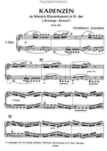 Kadenzen zu Mozarts Klavierkonzert D-Dur KV 537