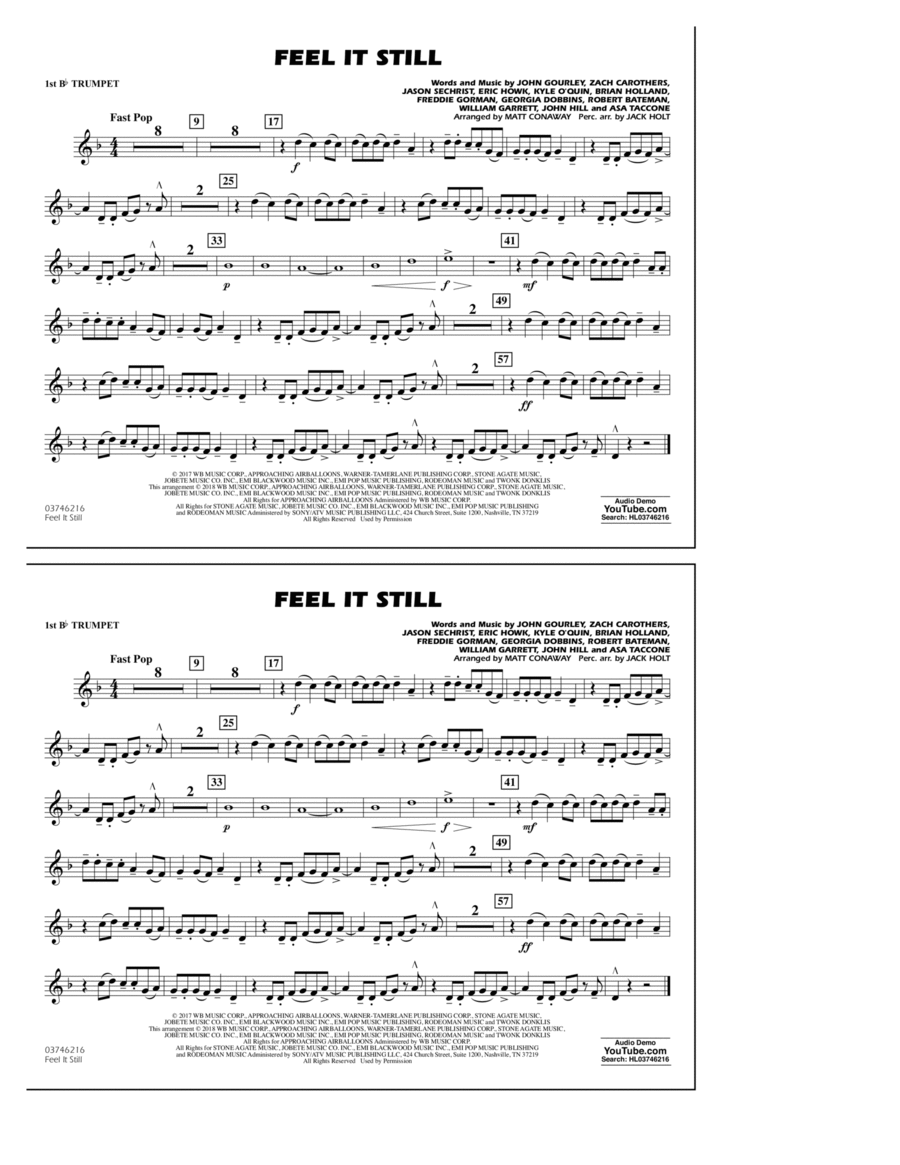 Feel It Still - 1st Bb Trumpet B-Flat Trumpet scores gallery preview page 1