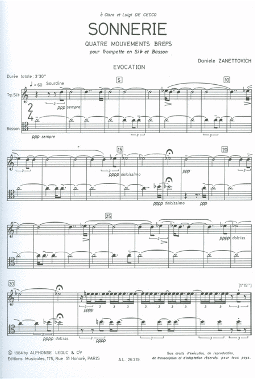 Sonnerie, 4 Mouvements Brefs (bassoon & Trumpet) Bassoon Solo scores gallery preview page 2
