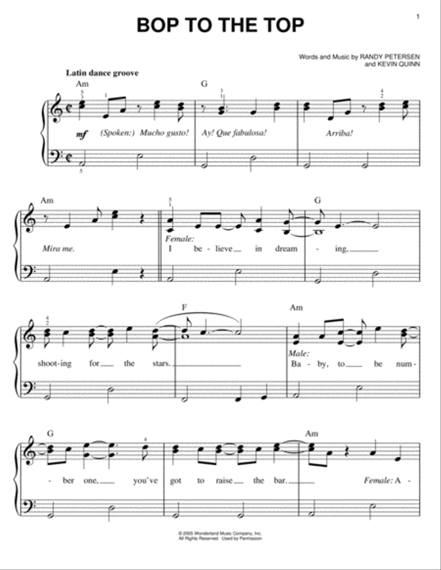 Bop To The Top (from High School Musical) Easy Piano scores gallery preview page 1