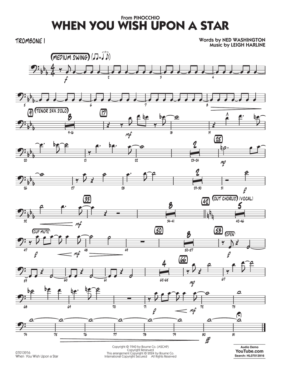 When You Wish Upon A Star (Key: C) (arr. Chuck Israels) - Trombone 1
