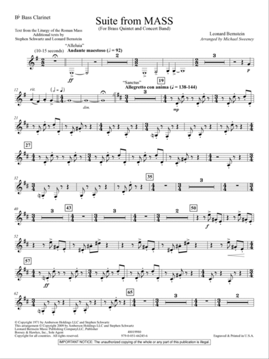 Suite from Mass (arr. Michael Sweeney) - Bb Bass Clarinet Concert Band scores gallery preview page 3