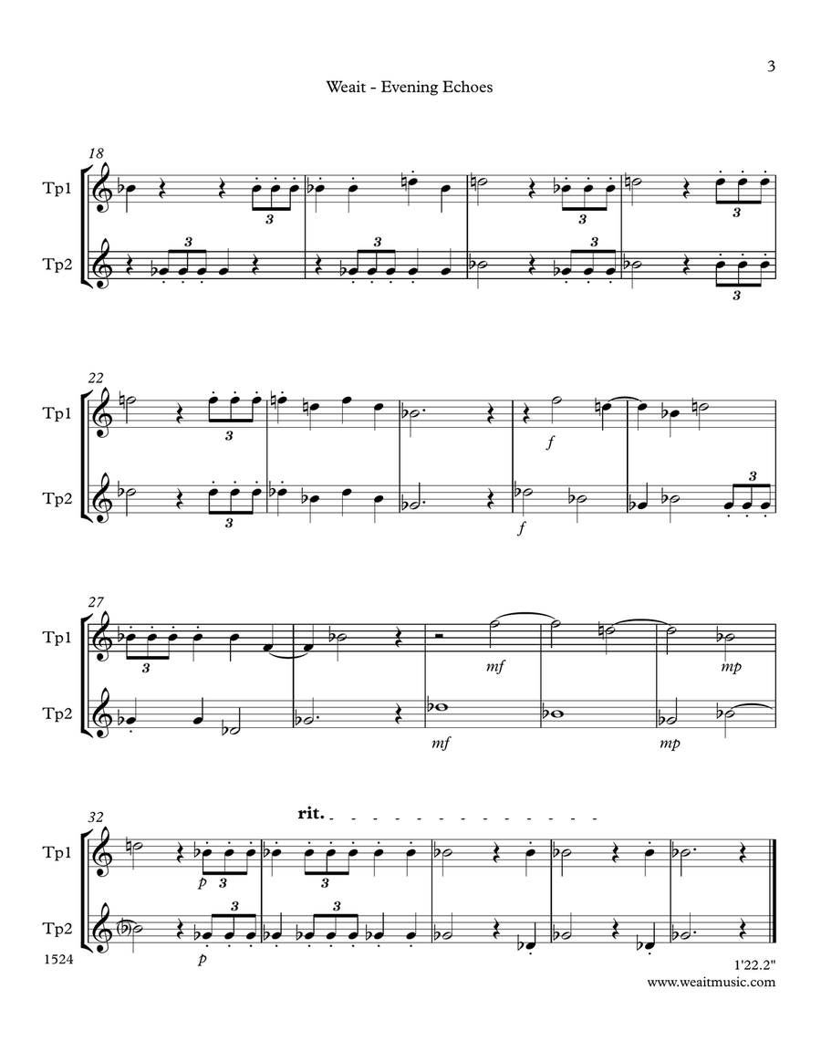 Evening Echoes for 2 trumpets (1’30) Trumpet Duet scores gallery preview page 3