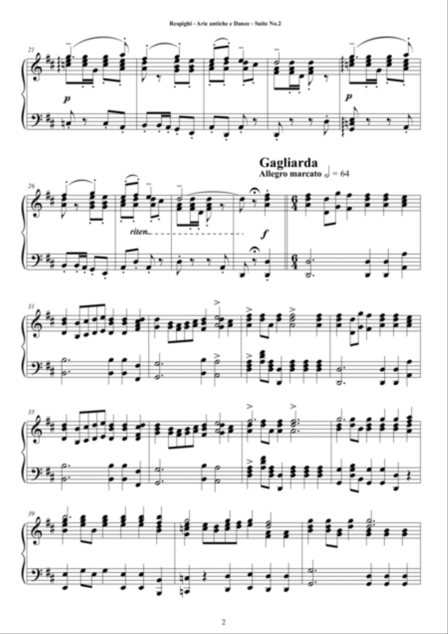 Respighi - Suite No.2 - Antiche Arie e Danze for Piano Piano Solo scores gallery preview page 2