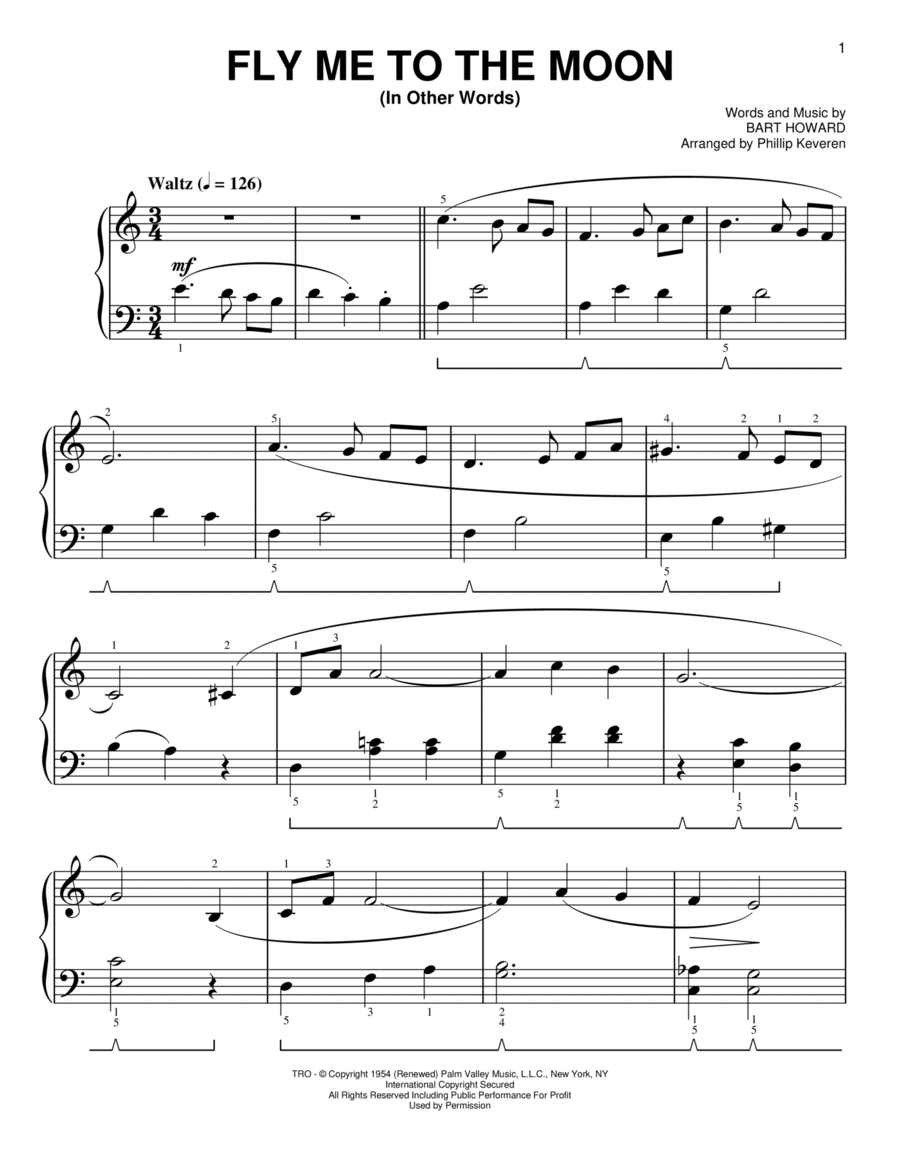 Fly Me To The Moon (In Other Words) [Classical version] (arr. Phillip Keveren) Easy Piano scores gallery preview page 1