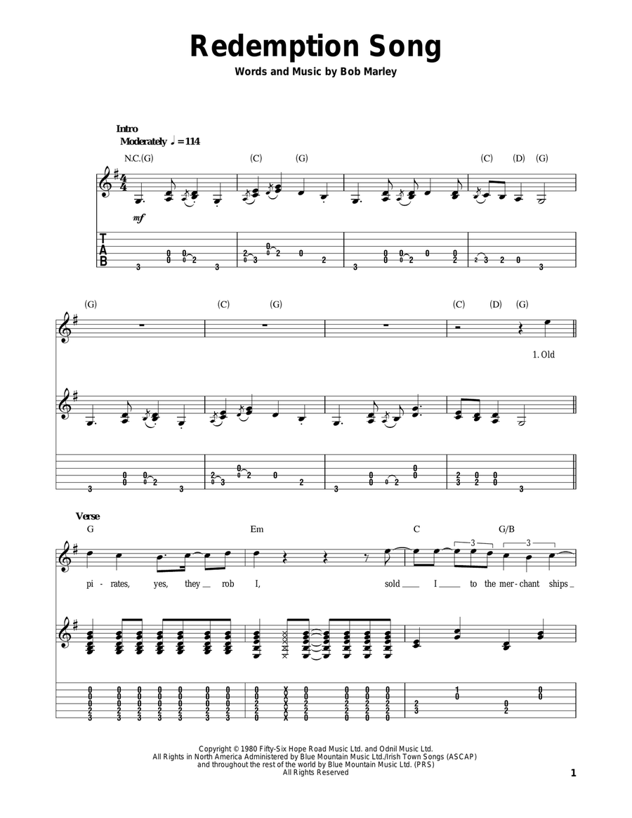 Redemption Song Acoustic Guitar scores gallery preview page 1