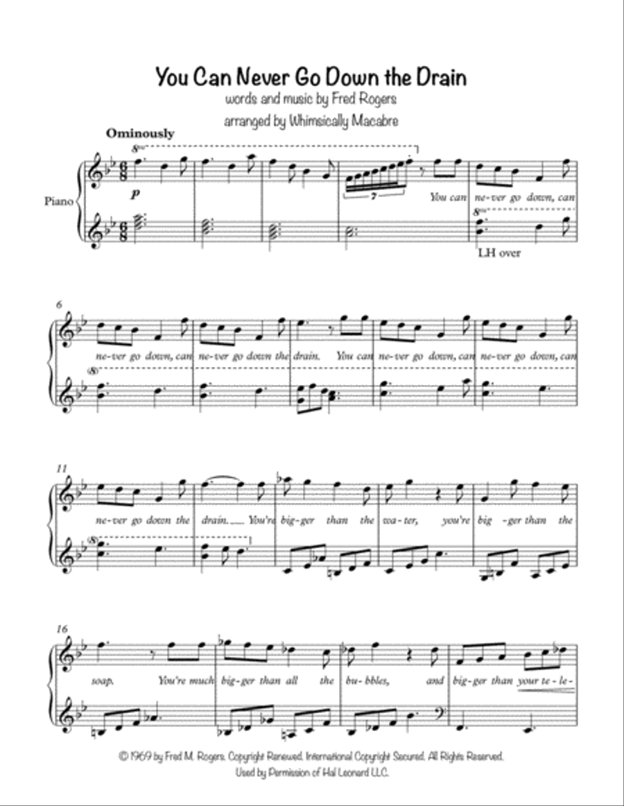 You Can Never Go Down The Drain from MISTER ROGERS' NEIGHBORHOOD Piano Solo scores gallery preview page 1