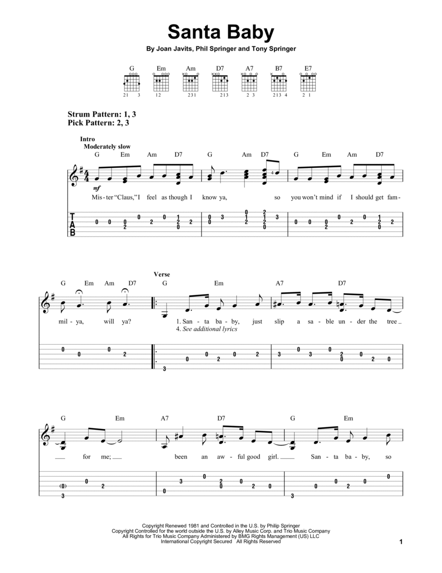 Santa Baby Santa Baby Guitar Tablature scores gallery preview page 1