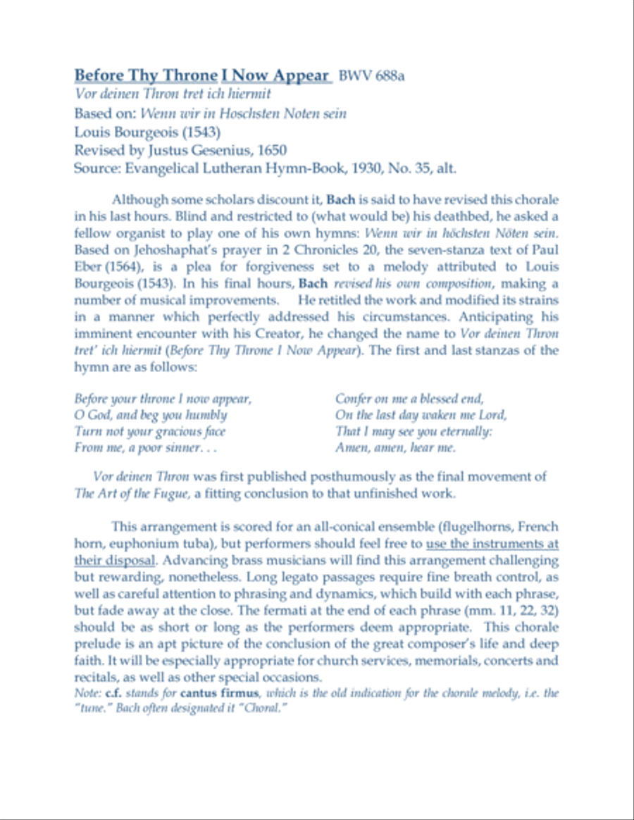 JS BACH: Before Thy Throne, Chorale Prelude, arranged for Brass Quintet Brass Quintet scores gallery preview page 2