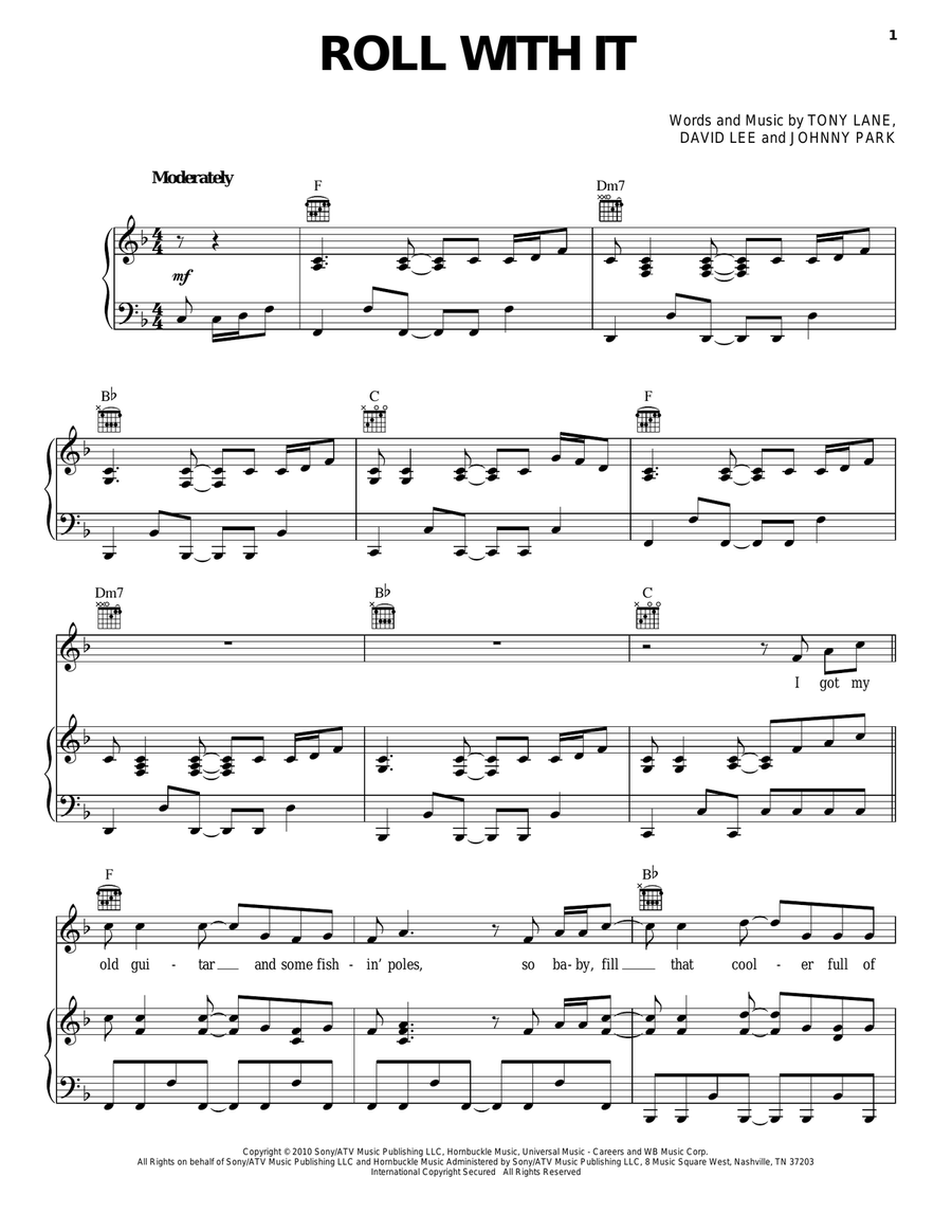 Roll With It Piano, Vocal, Guitar scores gallery preview page 1