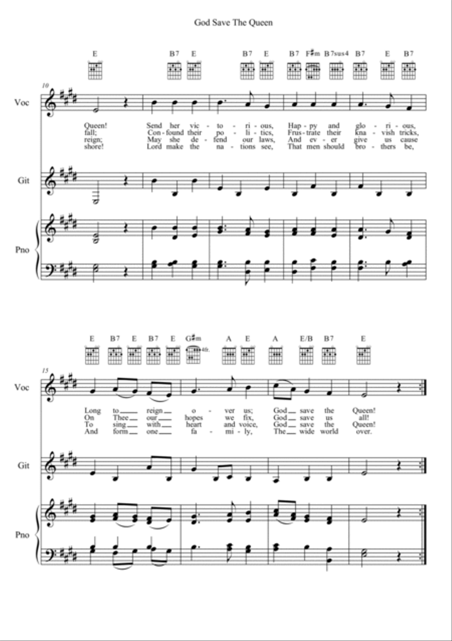 God Save The Queen God Save The Queen Piano, Vocal, Guitar scores gallery preview page 2