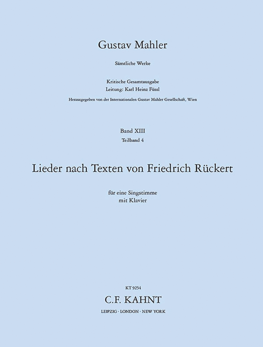 Book cover for Rückertlieder (Vocal Score)