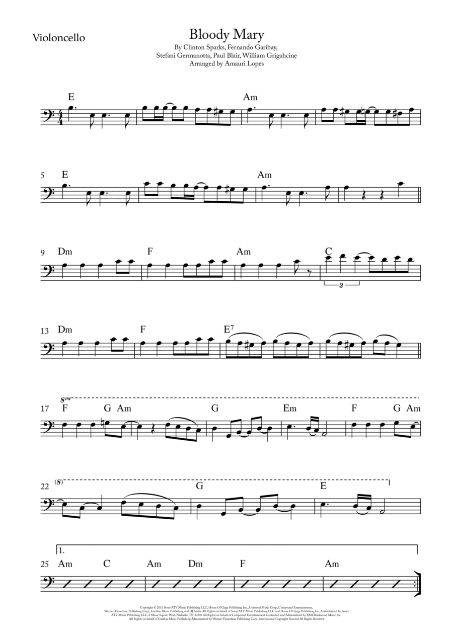 Bloody Mary Bloody Mary Cello Solo scores gallery preview page 1