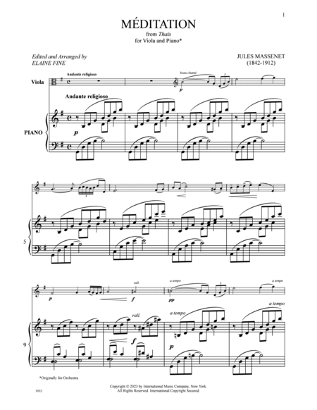 Méditation from Thaïs for Viola and Piano