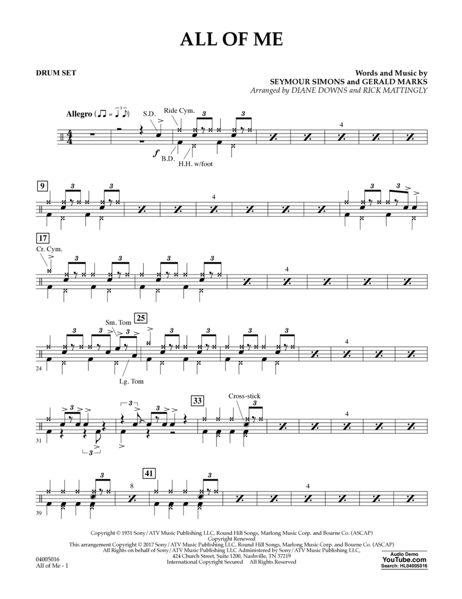 All of Me - Drum Set Concert Band scores gallery preview page 1
