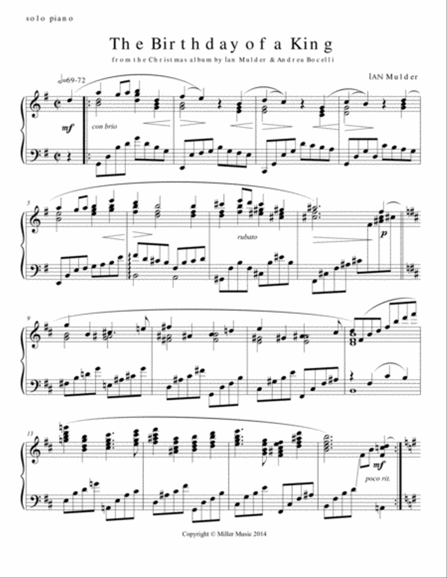Birthday Of A King Piano Solo scores gallery preview page 1