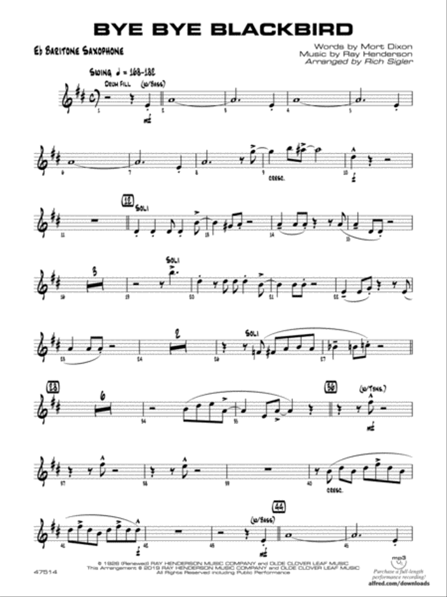 Bye Bye Blackbird: E-flat Baritone Saxophone Jazz Ensemble scores gallery preview page 1