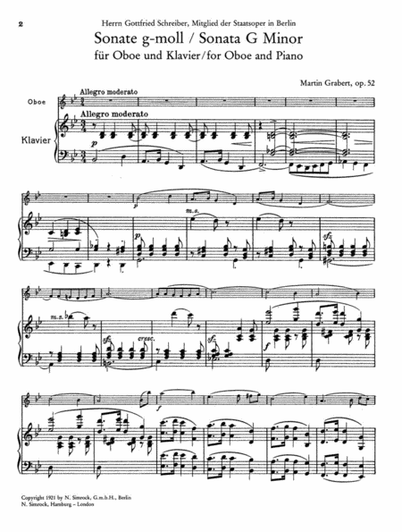 Sonata in G Minor for Oboe and Piano Op. 52
