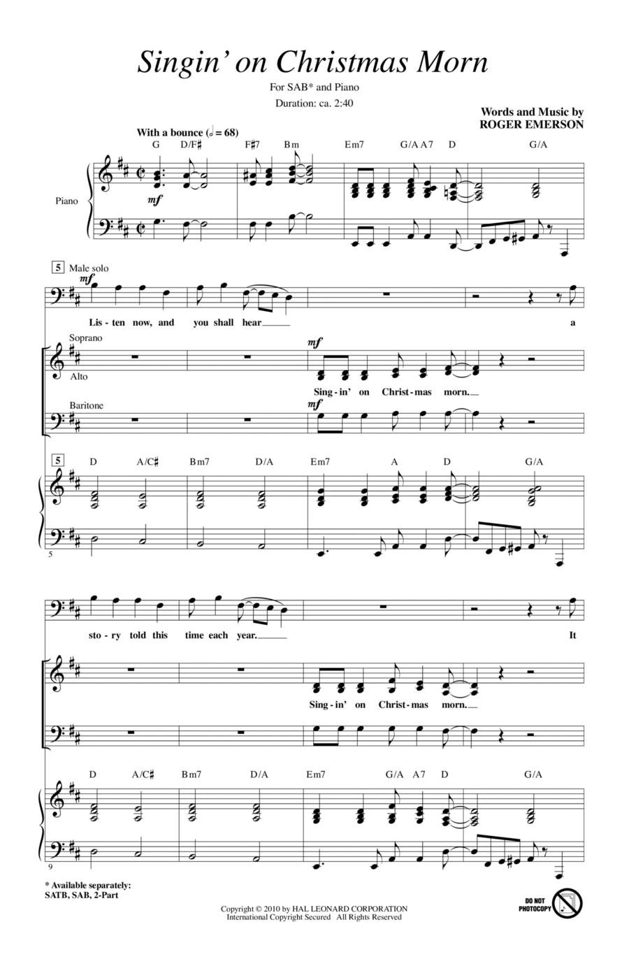 Singin' On Christmas Morn 3-Part scores gallery preview page 1